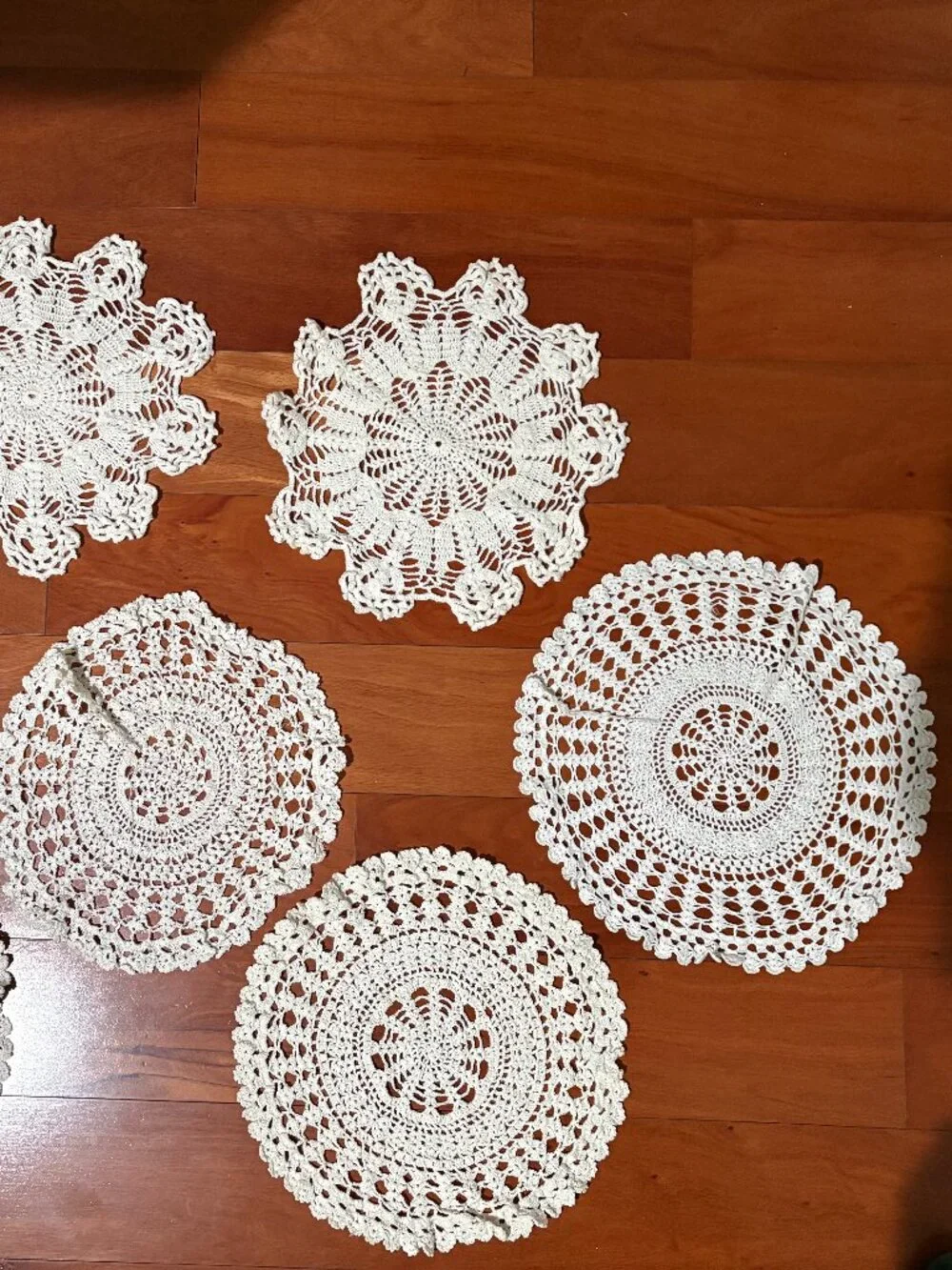 8 Vintage Round Ivory Hand Crocheted Doilies